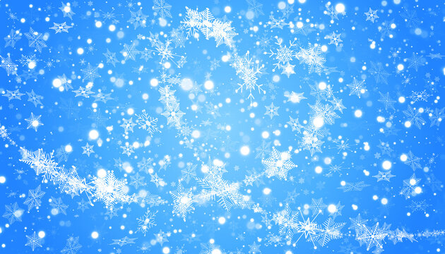 Heart shaped snowflakes in a flat style in continuous drawing lines. Trace of white dust. Magic abstract background isolated on on blue background. Miracle and magic. Vector illustration flat design.