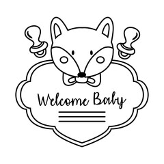 baby shower frame card with little fox and welcome baby lettering line style