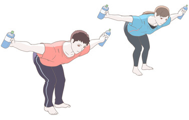 トレーニングをする男女、リアレイズ