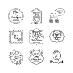 Obraz premium bundle of nine baby shower set icons