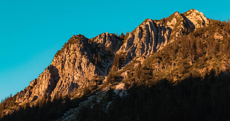 Beautiful alpine sunset view at the famous Spitzingsee, Bavaria, Germany