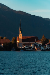 Beautiful church at sunset near the famous Tegernsee, Bavaria, Germany