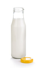 Full bottle of milk isolated on white background.