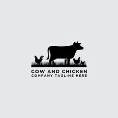 collection of cattle logo vector. Cow and chicken design - Vector