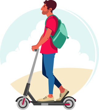 Young male character riding an schooter