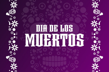 Inscription Day of the Dead in Spanish. Dia de los Muertos holiday concept. Template for background, banner, card, poster with text inscription. Vector EPS10 illustration.