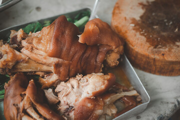 Stewed pork in Sweet Brown Sauce, Cooked Stewed pork leg warmed.