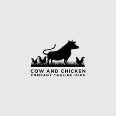 collection of cattle logo vector. Cow and chicken design - Vector