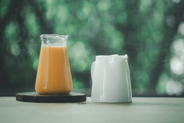 Thai tea with sweetened condensed milk. This is local drink in Thailand