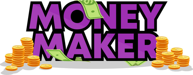 Purple Logo Money Maker with coins and dollars