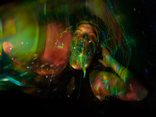 lightpainting portrait, new art direction, long exposure photo without photoshop, light drawing at long exposure