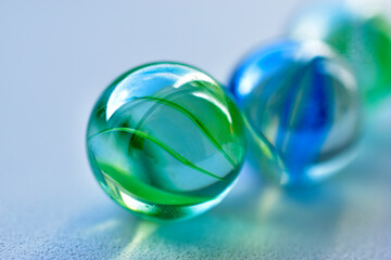 Decorative multicolored glass balls on a white background