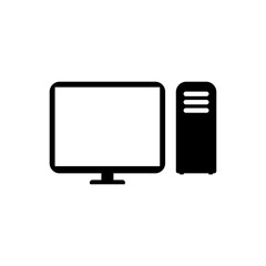 Desktop computer black icon on a white background. System unit. Vector EPS10