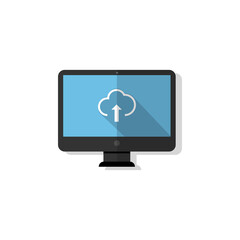 Monitor icon black with gray. File upload from cloud. Vector EPS10