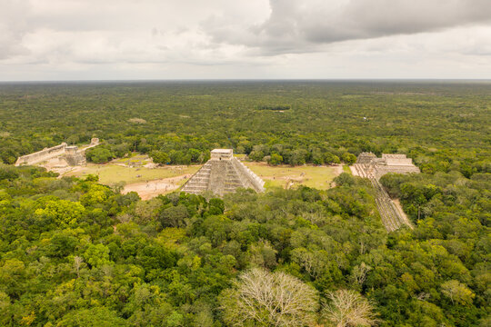 Aerial view of Chichen Itza pyramids, Mexico.