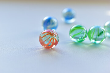 Decorative multicolored glass balls on a white background