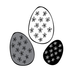 Isolated vector black and white design set of cute easter eggs with flower ornament. The design is perfect for stickers, decorations, coloring, decorations, stationary, illustrations