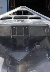 Aluminium hull of a super sailing yacht. Air frame. Shipbuilding industry.