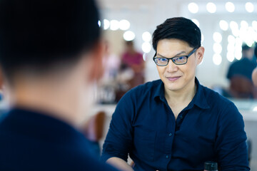 Portrait of Asian thai people with eye glasses outdoors
