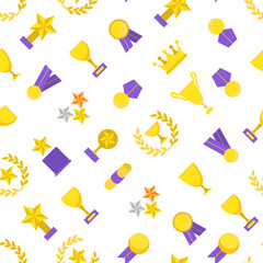 Cartoon Color Award Signs Concept Seamless Pattern Background . Vector