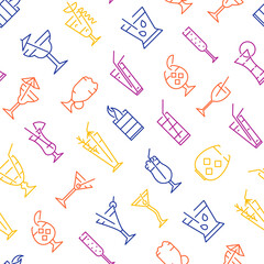 Classic Alcoholic Cocktails Thin Line Concept Seamless Pattern Background . Vector
