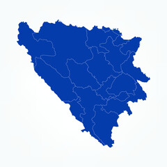 High Detailed Blue Map of Bosnia Herzegovina on White isolated background, Vector Illustration EPS 10
