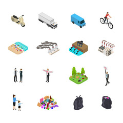 Ecology Pollution Concept Set 3d Isometric View. Vector