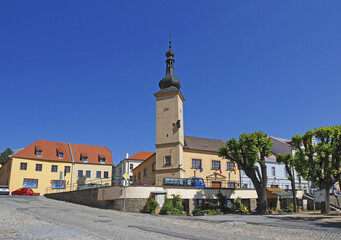The main square and Old Renaissance Town Hall Dacice (Dačice), Czech Republic