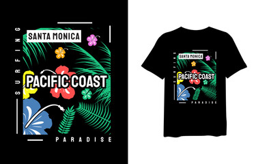 Santa Monica pacific coast, stylish t-shirts and trendy clothing designs with lettering, and printable, vector illustration designs.