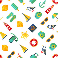 Cartoon Color Summer Holiday Concept Seamless Pattern Background. Vector