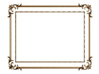 Naklejka premium Classic golden frame with ornament decor isolated on white background