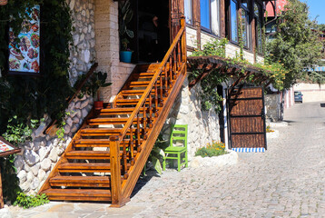 Fototapeta na wymiar renovated wooden stairs in a beautiful building