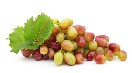 Green grapes with leaves.