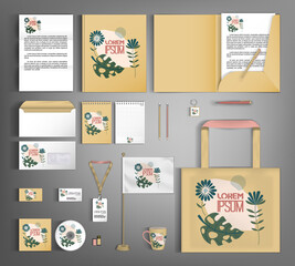 Corporate identity template with minimalist style floral ornament. Vector illustration