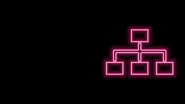 Glowing neon line Business hierarchy organogram chart infographics icon isolated on black background. Corporate organizational structure graphic elements. 4K Video motion graphic animation