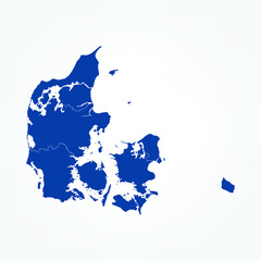 Fototapeta premium High Detailed Blue Map of Denmark on White isolated background, Vector Illustration EPS 10