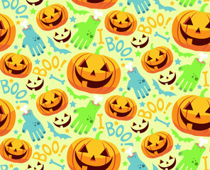 Halloween pumpkin seamless pattern on the black background 