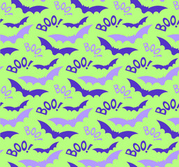 Halloween bat seanless pattern on the black background 