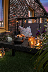 Drinking coffee evening lights