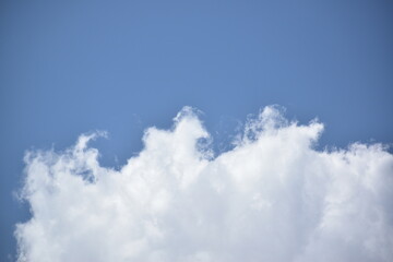 A shot of bright blue sky with puffy white clouds.