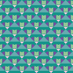 Vector seamless pattern texture background with geometric shapes, colored in green, purple, yellow, pink colors.