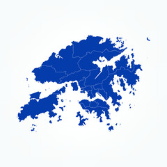 High Detailed Blue Map of Hong Kong on White isolated background, Vector Illustration EPS 10