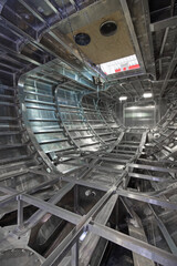 Aluminium hull of a super sailing yacht. Air frame. Shipbuilding industry.