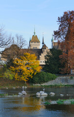 View from Sihlquai towards Swiss National museum (Landesmuseum) Zurich, Switzerland