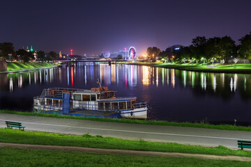 Night scene riverbank In Krakow, Poland near Wawel Castle