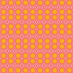 Vector seamless pattern texture background with geometric shapes, colored in orange, yellow, pink colors.