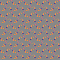 Vector seamless pattern texture background with geometric shapes, colored in grey, orange, pink, blue colors.
