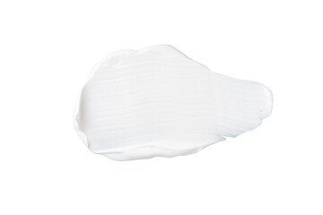 Color corrector strokes isolated on white background. White cream smudge smear swatch sample. Makeup foundation creamy texture.