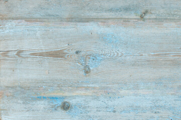 Watercolor blue wood background. Light blue wood texture of pine board with knots. Blue washed wood...