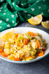 Turkish Cuisine. Leek with Olive Oil / Zeytinyagli Pirasa. Turkish Braised Leeks and Carrots In Olive Oil.